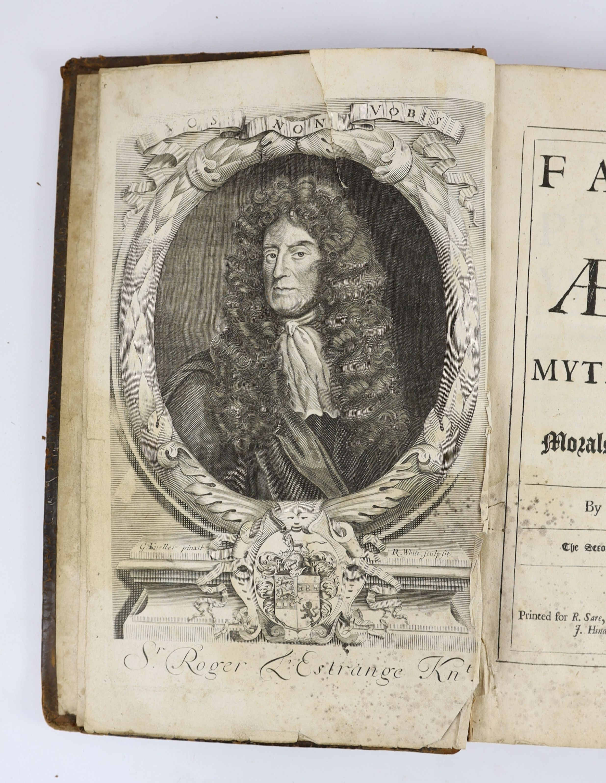 Aesop, Fables - Fables of Aesop and Other Eminent Mythologists, 2nd edition, translated by Roger L’Estrange, folio, original panelled calf, with frontis portrait after Godfrey Kneller, R. Sare et al, London, 1694